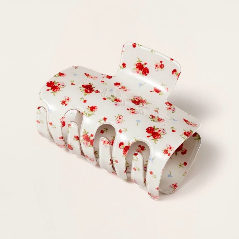 Target White Hair Claw Clip with Red Floral Print